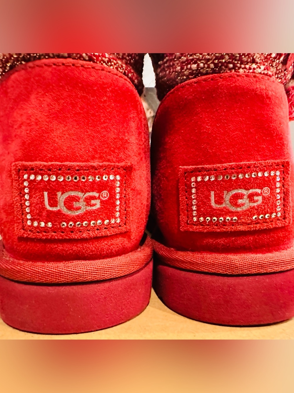 UGG Red Suede and Tweed Pearl-Button Ankle Boot